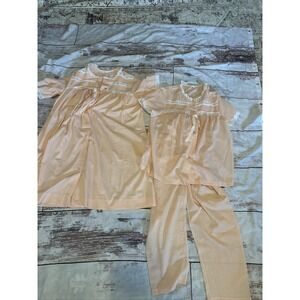 Vtg Womens Pajama‎ Set SCHRANK Sz  Small 34 Peach Short Sleeve 3 Piece Robe Usa